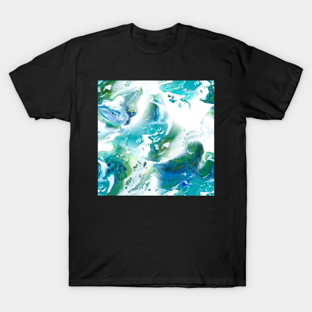 Blue, green, turquoise and white fluid Painting Pattern T-Shirt by nobelbunt